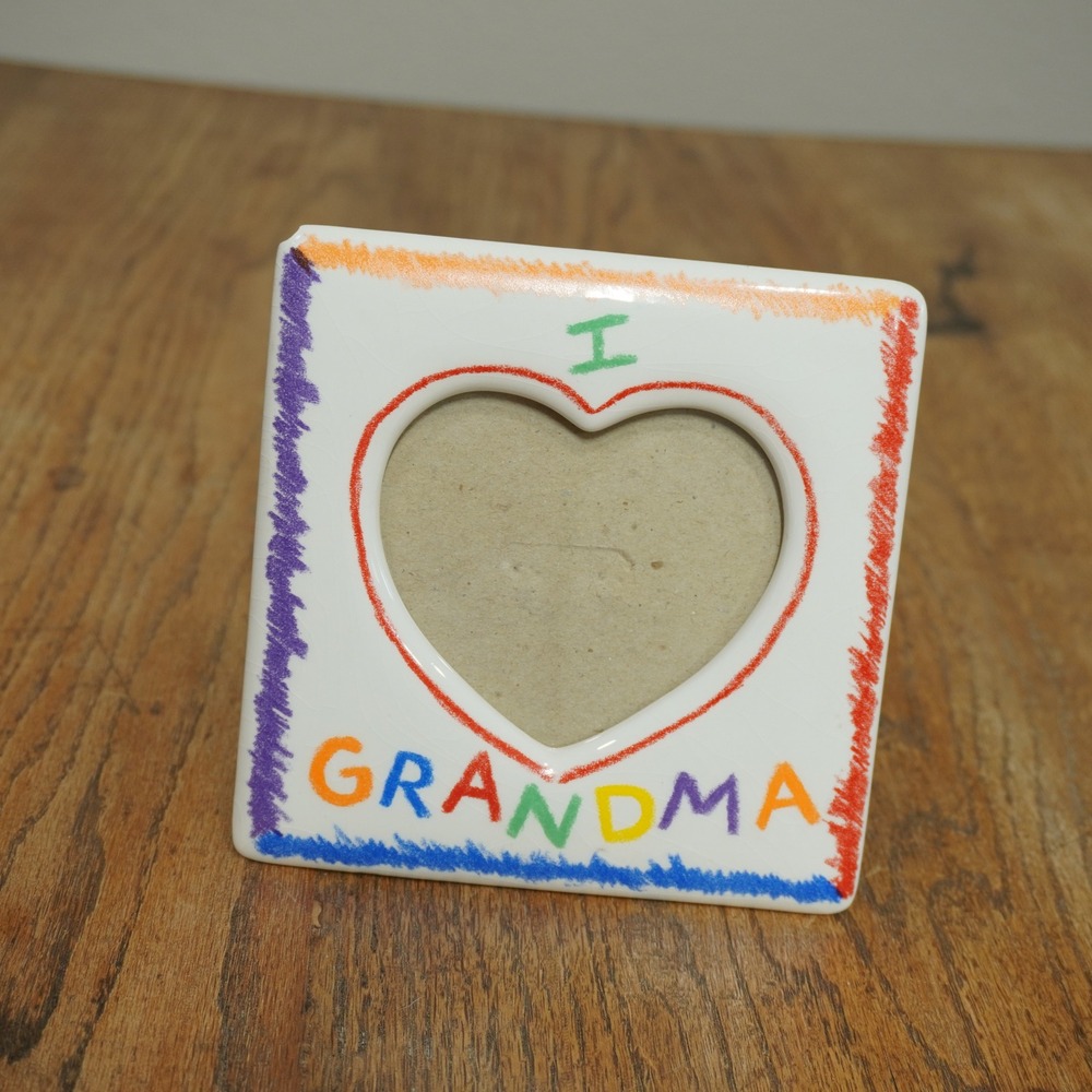 Vintage I Love Grandma Ceramic Heart Picture Frame Rainbow Crayon Style